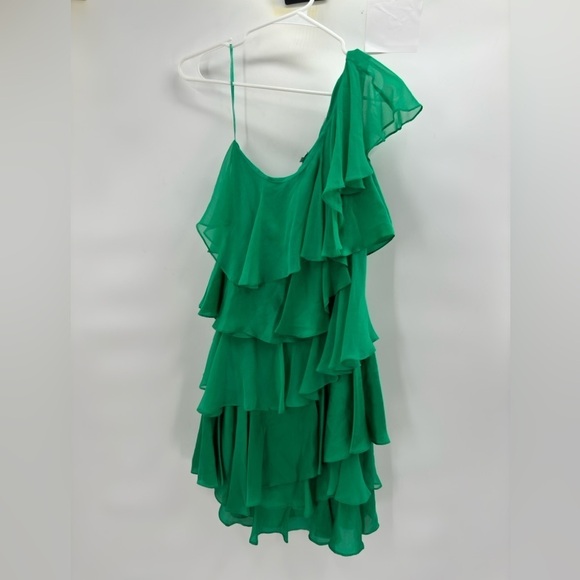 Halston green grass one shoulder ruffle tiered dress size 8 - Picture 1 of 10